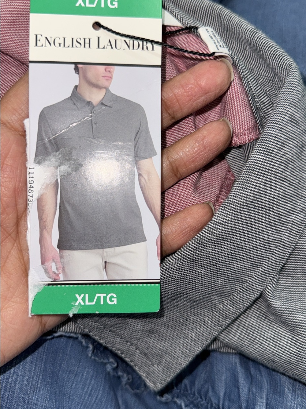 English Laundry Men’s Grey Polo with Pink Inner Placket